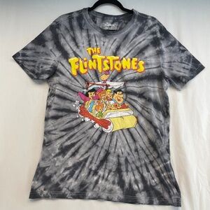 The Flintstones Tye-die Graphic T-Shirt Black and Gray Unisex Medium